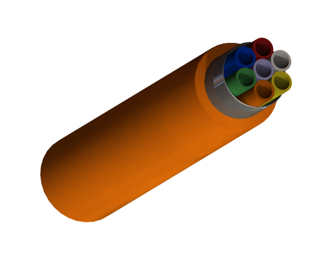 GryphonX™ 5/3.5mm moisture-barrier bundle duct cross-section, showing the aluminium tape layer beneath the orange outer sheath