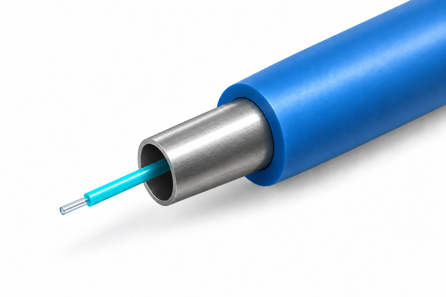 ChimeraX™ seamless stainless steel tube fiber optic cable cross-section showing bare fibre, fibre jelly, seamless tube, and outer sheath