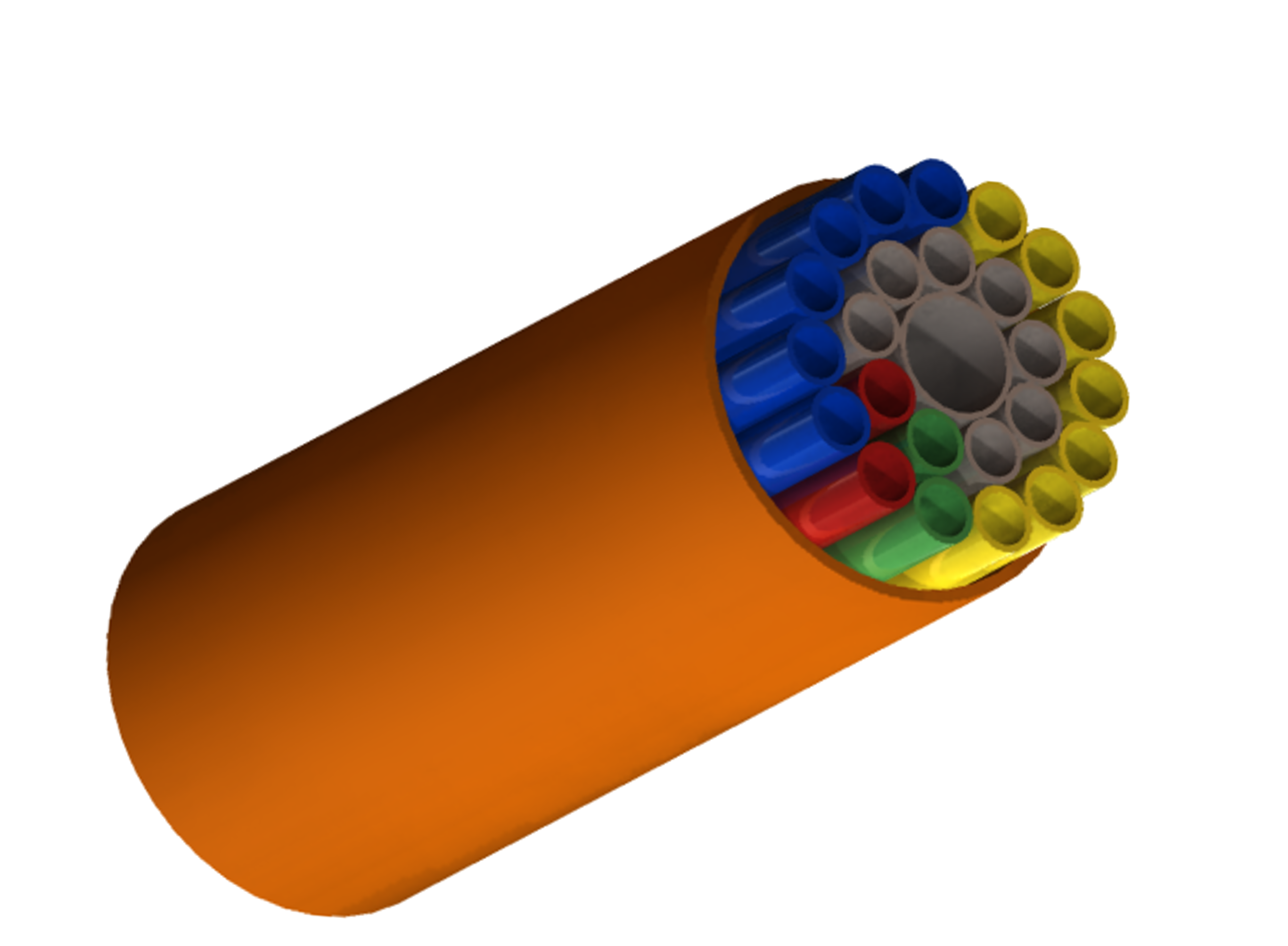 GryphonX™ 5/3.5mm HDPE microduct cross-section, showing the individually coloured microducts inside the orange bundled sheath