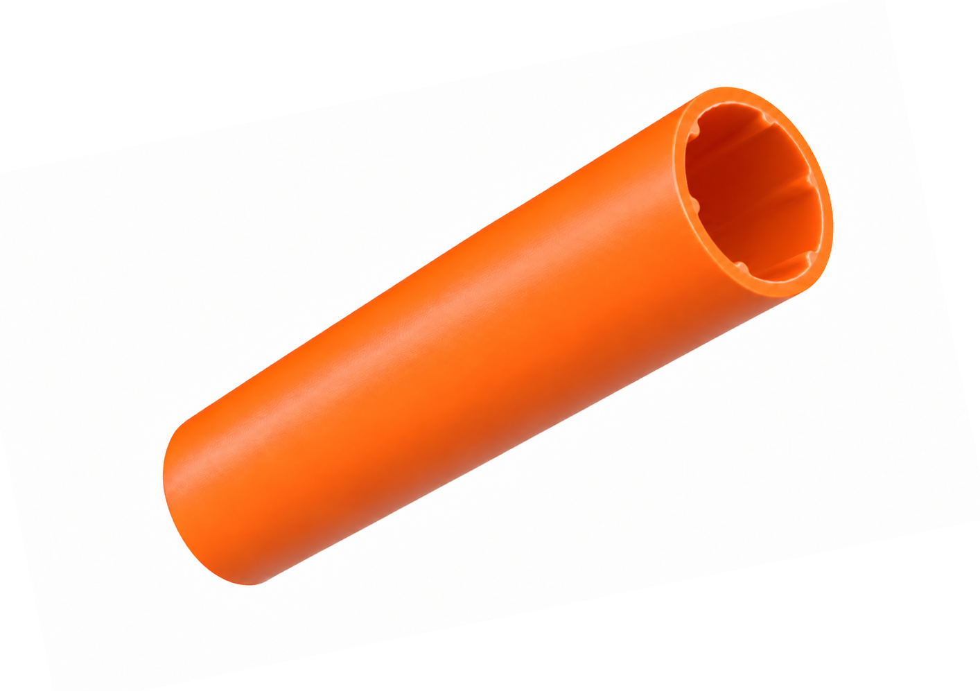 GryphonX™ 40/33mm HDPE direct-buried microduct, orange, showing internal ribbed spiral bore — shown with optional pre-installed pulling rope
