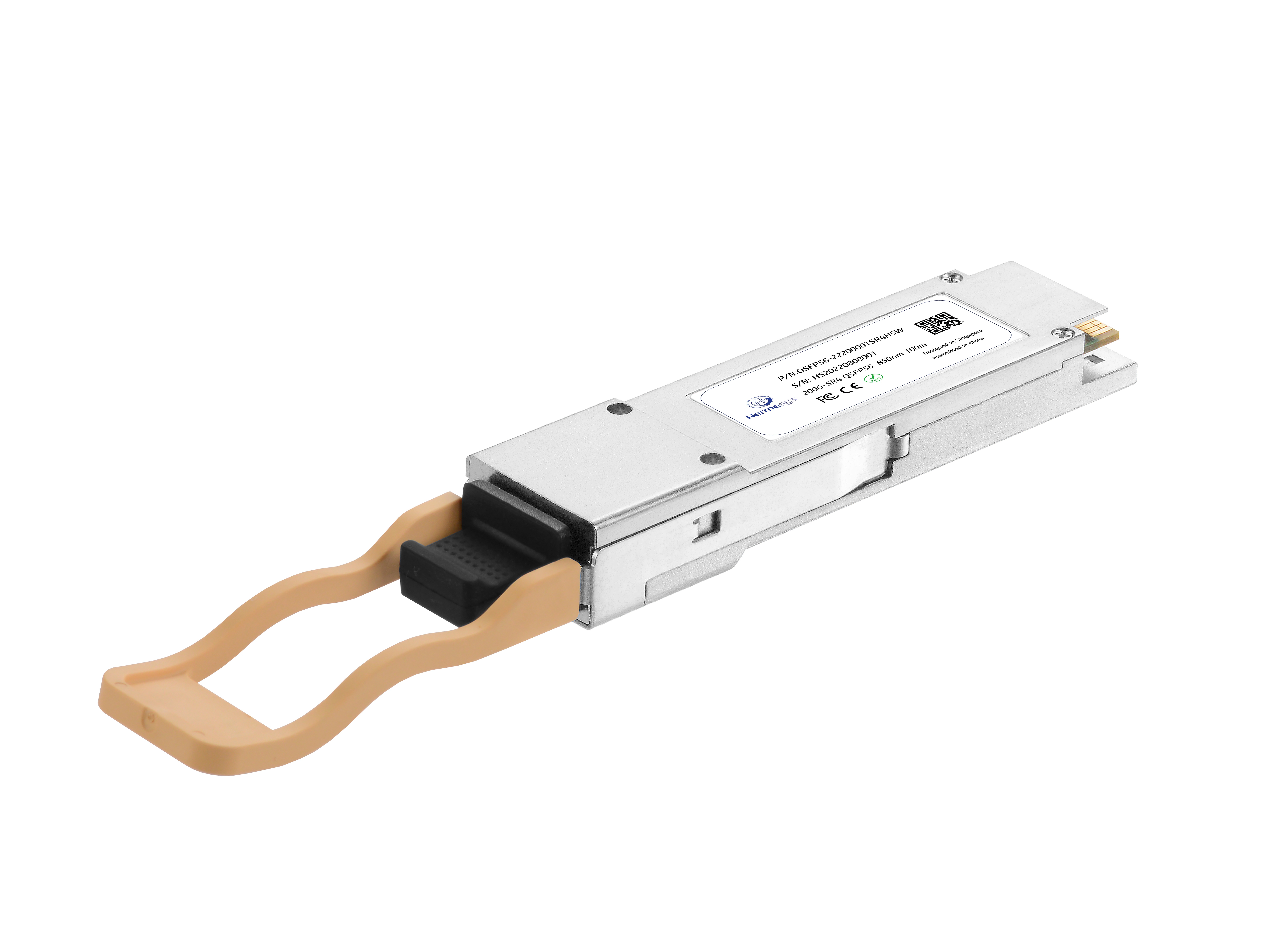 Hermesys HydraX 200G QSFP56 SR4 850nm optical transceiver with MPO-12 interface for 100m OM4 and OM5 MMF