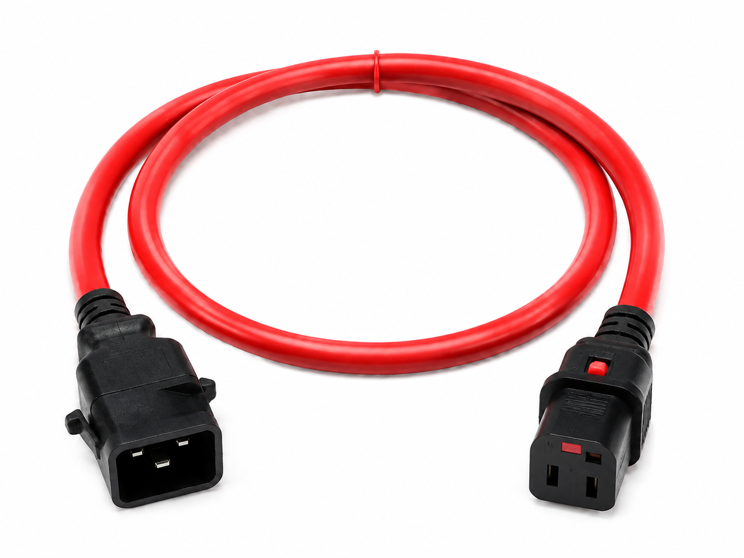 HydraX IEC C20 to C19 auto-lock PDU power cord 16A 250V red