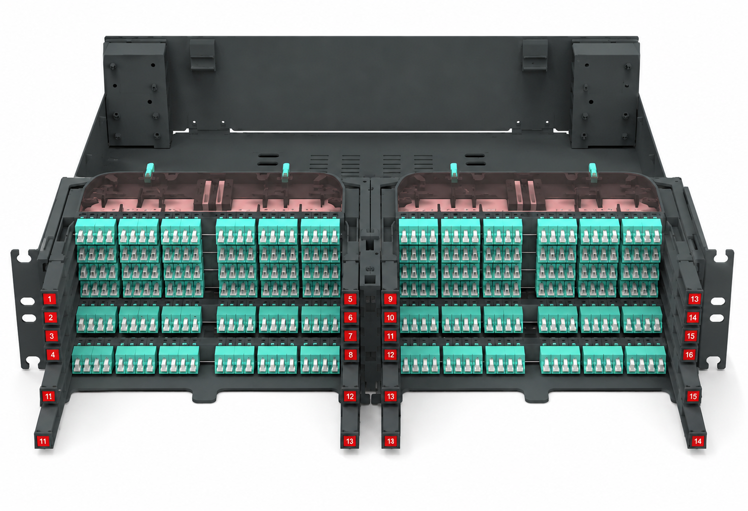HydraX 2U 12-slot 288-fiber premium splicing cassette panel