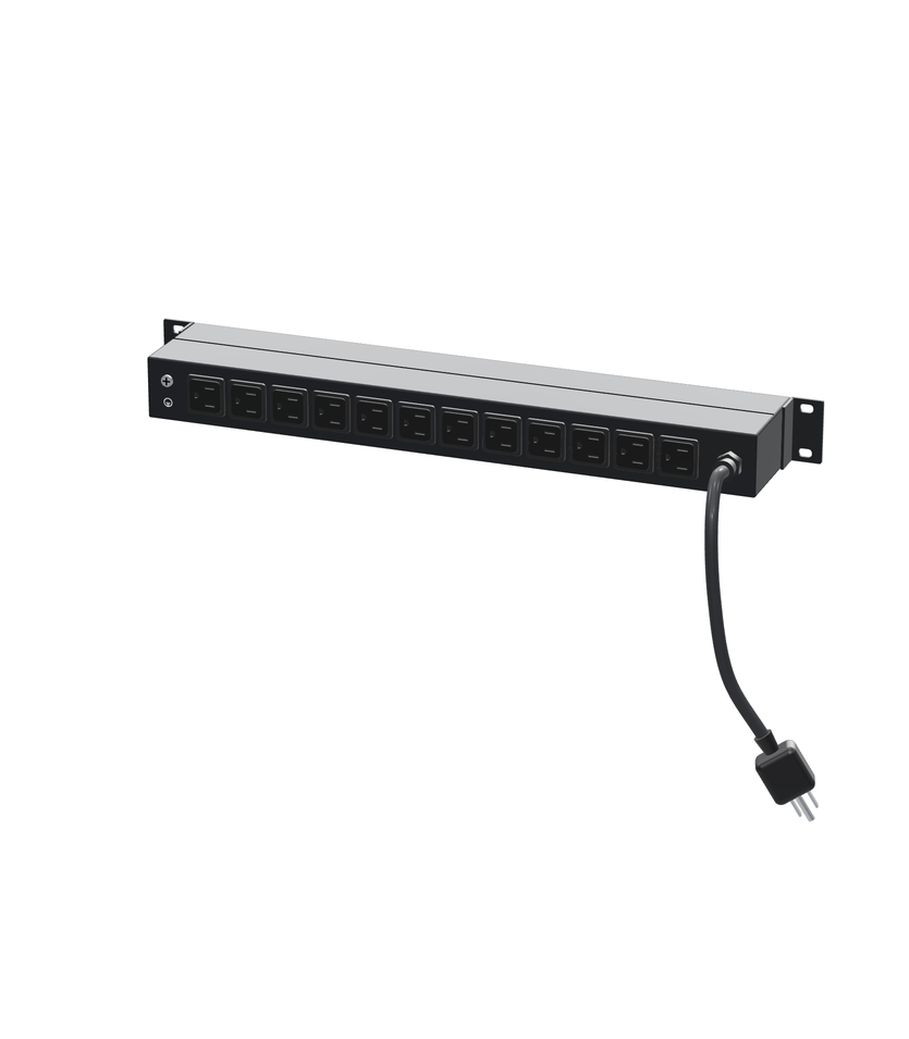 CetoX™ 1U horizontal rack PDU with 12 rear US 15A outlets, grounding screw and rear-entry power cable