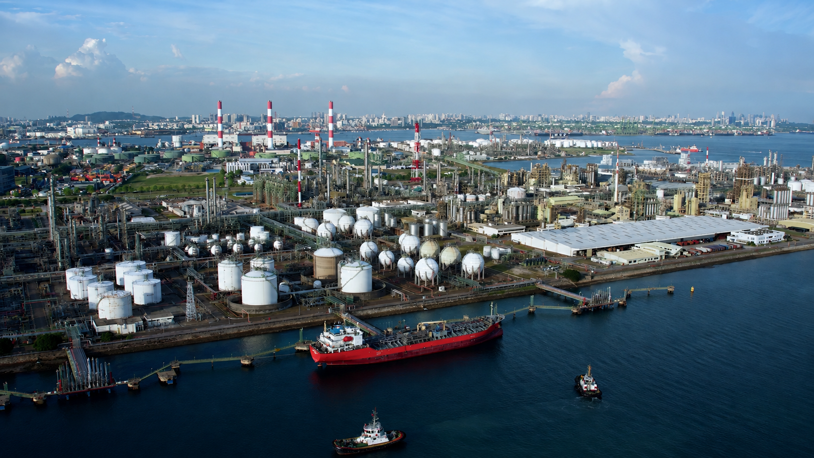 Aerial view of Jurong Island industrial landscape, Singapore