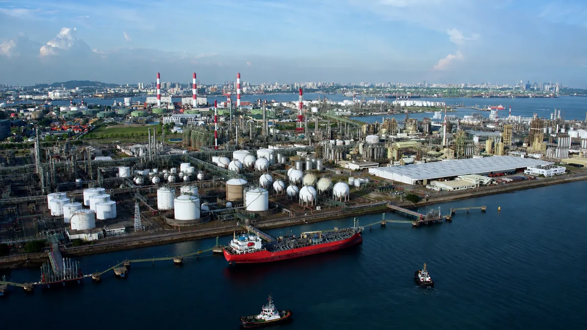 Aerial view of Jurong Island industrial landscape, Singapore